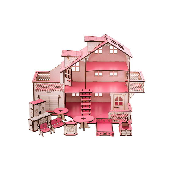 Детский кукольный дом с гаражом В011 и подсветкой