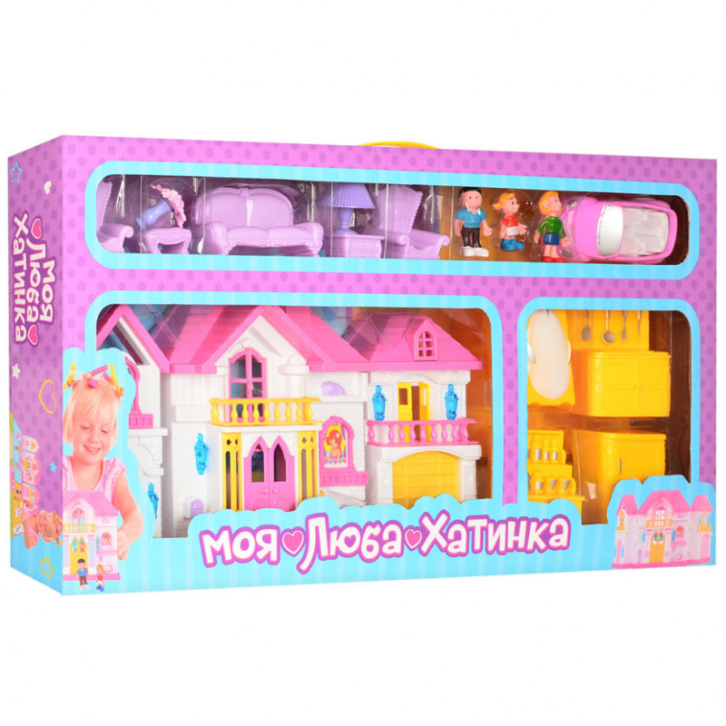 Игрушечный домик для кукол WD-922 с мебелью и машинкой