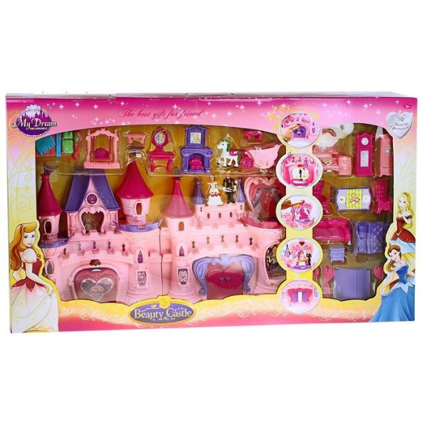 Домик-замок для кукол SG-2912N в комплекте карета, мебель, принцеса