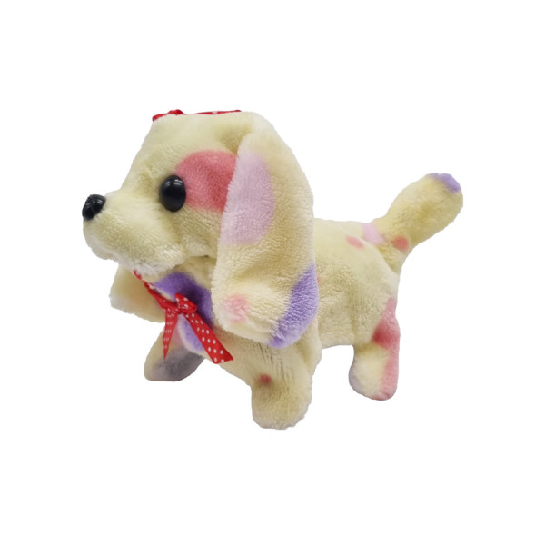 Собачка короткошерста кольорова довговуха з бантиком ходить і гавкає 15 см PRR74 Жовтий (PRR74(Yellow))