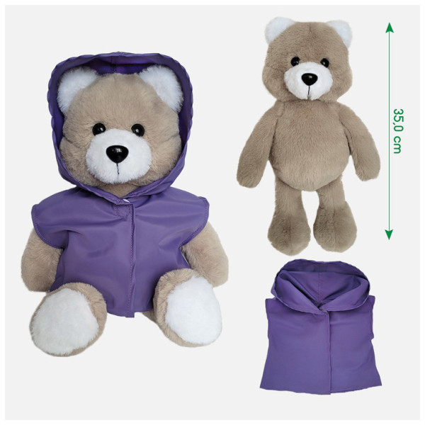 М'яконабивна іграшка пухнастий Ведмедик МС 080501-04 у фіолетовому плащі 35 см (МС 080501-04)