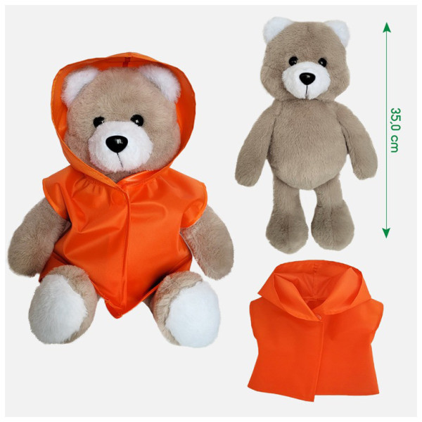 М'яконабивна іграшка пухнастий Ведмедик МС 080501-05 у помаранчовому плащі 35 см (МС 080501-05)