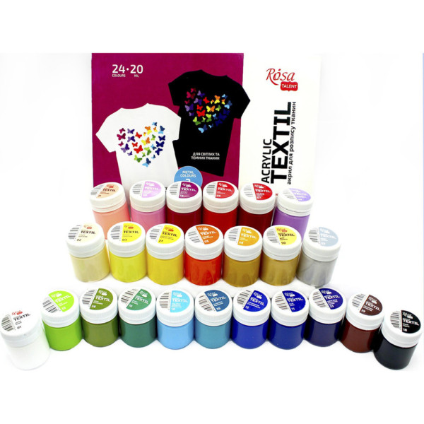 Набір акрилової фарби для розпису тканин 13420217, 24 баночки (13420217)