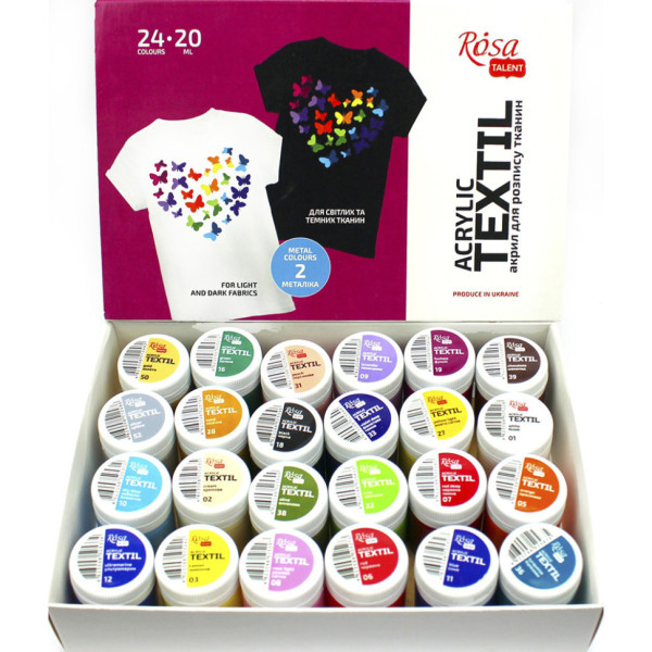 Набір акрилової фарби для розпису тканин 13420217, 24 баночки (13420217)