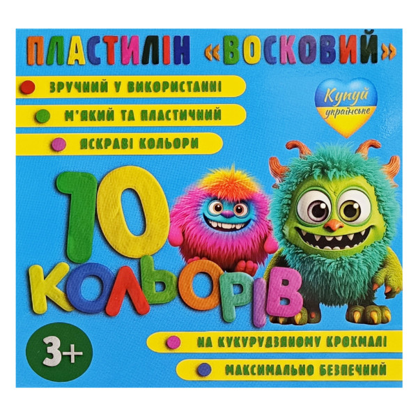 Набір пластиліну м'який "Восковий" KT 230605, 10 кольорів (KT 230605)