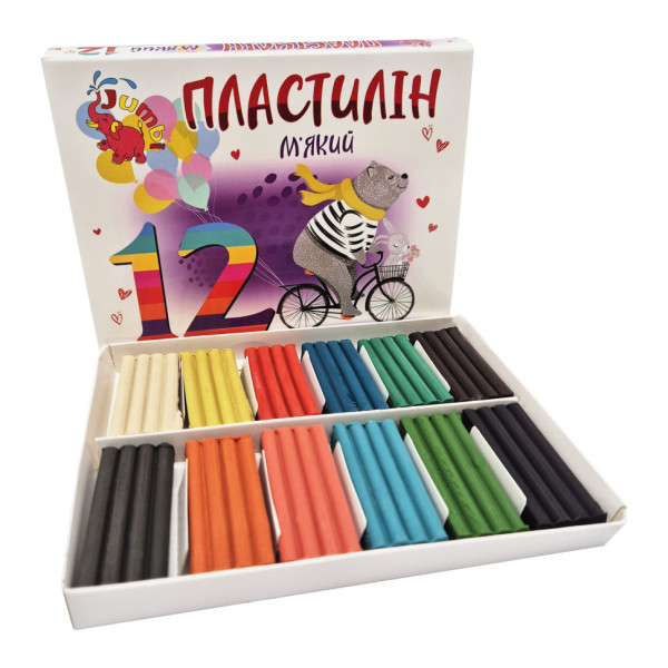 Дитячий м'який пластилін КТ 230604, 12 кольорів   (КТ 230604)