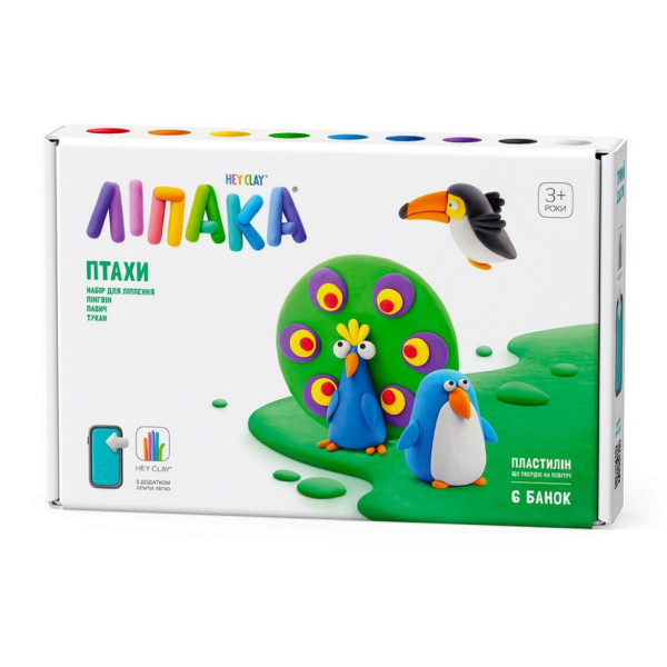 Набор пластилина "Птицы: Пингвин, Павлин, Тукан" ЛИПАКА 60026-UA01 самостоятельно затвердевает(60026-UA01)