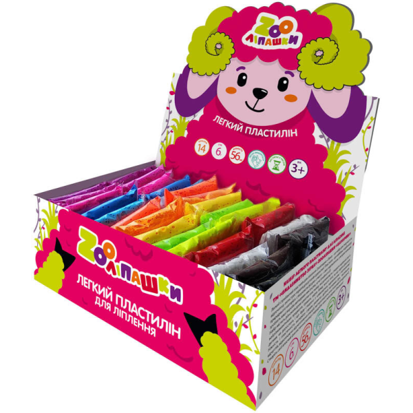 Пластилин лёгкий ZOOлипашки шоу-бокс "Баранчик" ZIRKA 140213 (шоу-бокс 14 цветов, 56 стиков по 6 г)