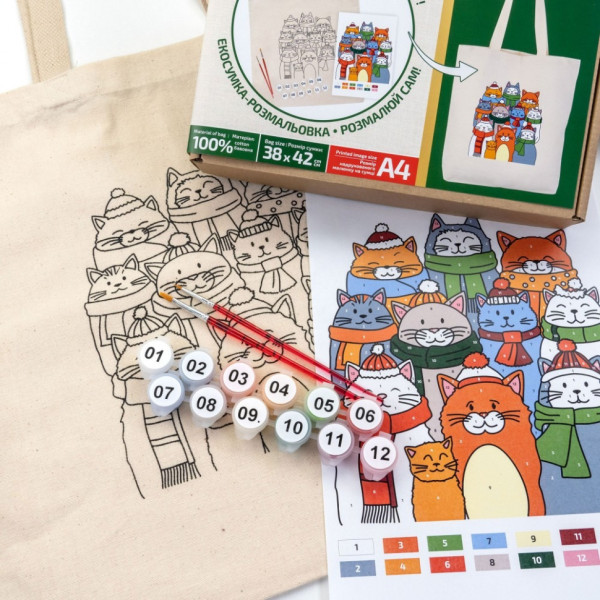 Набір для розфарбовування еко-сумки "Коти в шапках" N0003646 (N0003646)