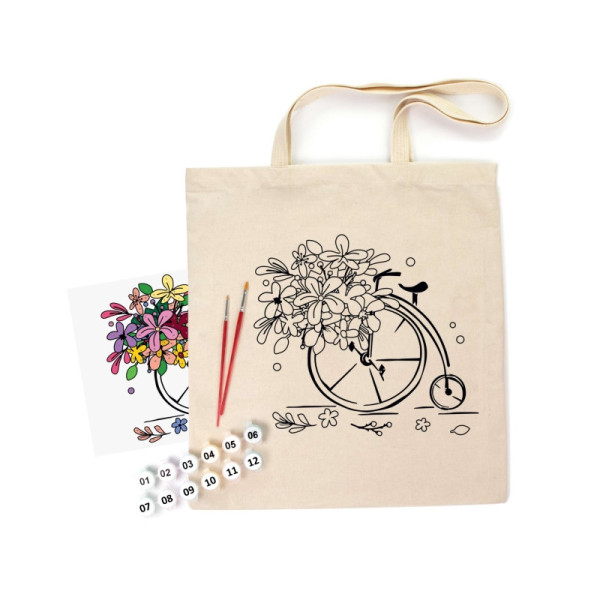 Набір екосумка-розмальовка "Квітковий велосипед" N0003606 бавовна 220 г/м2, 38х42 см (N0003606)