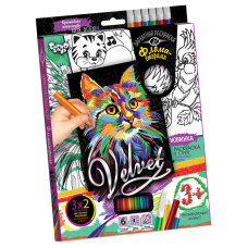 Комплект креативного творчества "Бархатная раскраска фломастерами" VLV-01 Котенок(VLV-01-10)