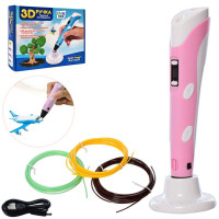 3D ручка з LED екраном AK0010, 19см, тип філаменту(пластик)-PLA, на акумуляторі, USB-шнур (AK0010(Pink))