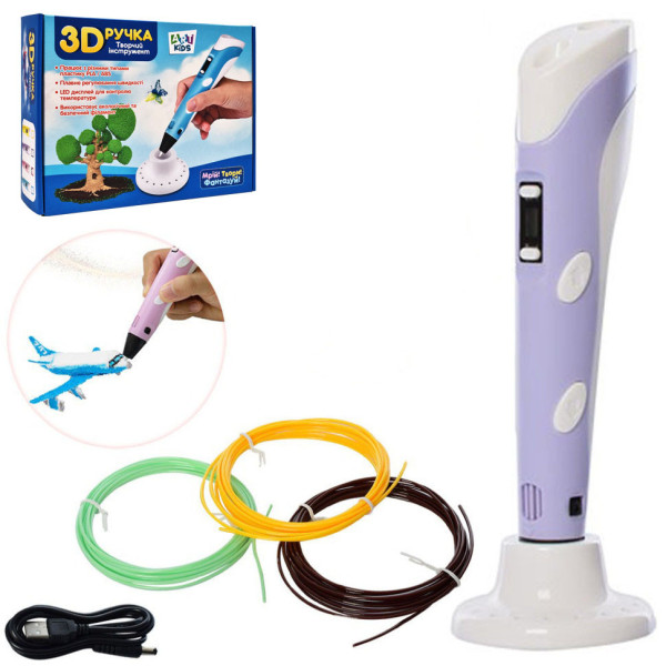 3D ручка з LED екраном AK0010, 19см, тип філаменту(пластик)-PLA, на акумуляторі, USB-шнур (AK0010(Violet))