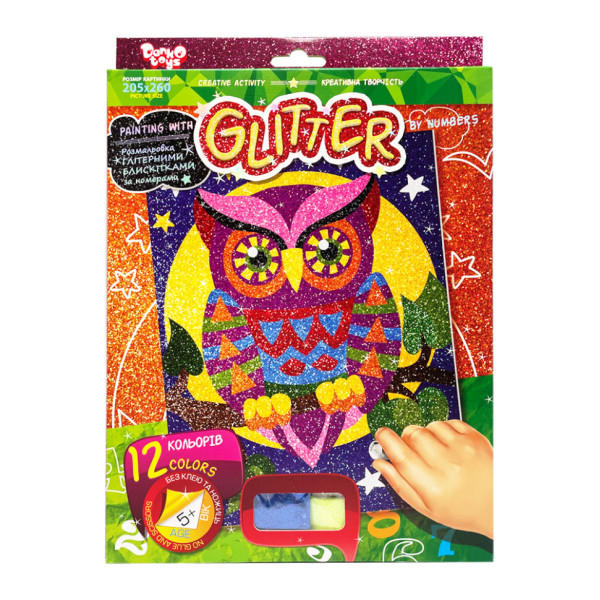 Розмальовка глітерними блискітками за номерами "Сова" РГН-02-03 міні 20,5х26 см (РГН-02-03)