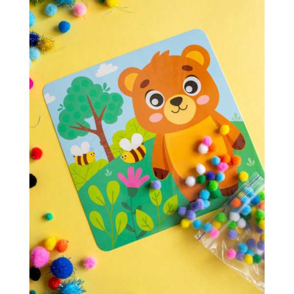 Набір для творчості Ведмідь Pompon Art 10100692, 100 помпонів та розмальовка (10100692)