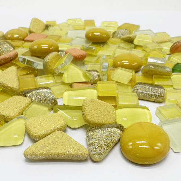 Набір скляних камінців для мозаїки 6505, 200 грам, 150-180 шт, 4 мм, жовтий (6505)