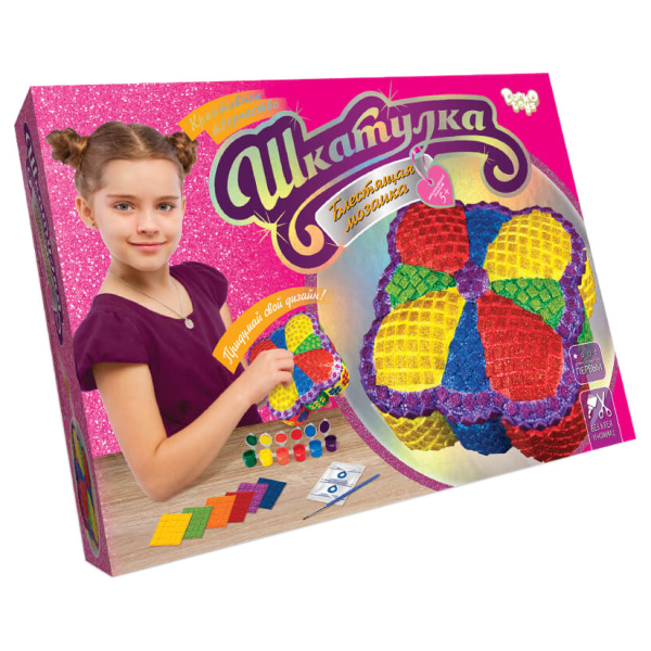 Шкатулка своими руками Сверкающая мозаика SHR-01-2 для оформления интерьера Розовый (SHR-01-01)