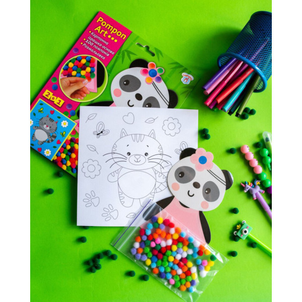Набор для творчества Панда Pompon Art 10100691, 100 помпонов и раскраска(10100691)