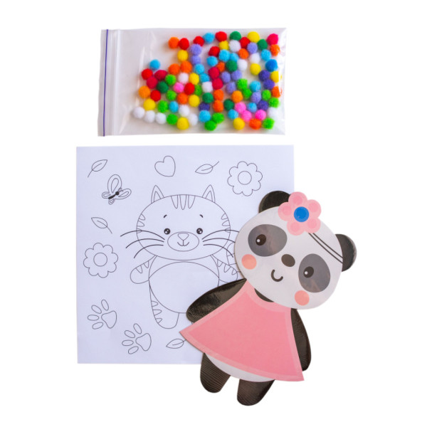 Набор для творчества Панда Pompon Art 10100691, 100 помпонов и раскраска(10100691)