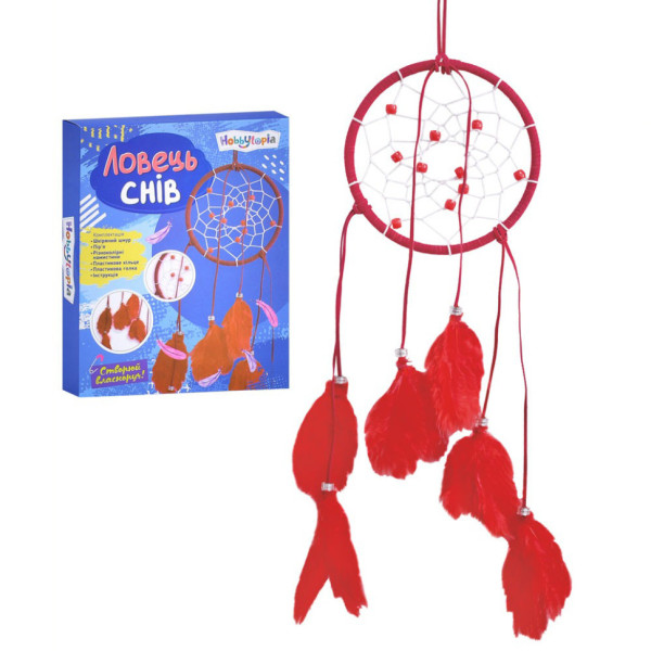 Набір для творчості "Ловець снів" M5871UA кільце 13см, шкіряний шнур, намистини, пір'я (M5871UA)