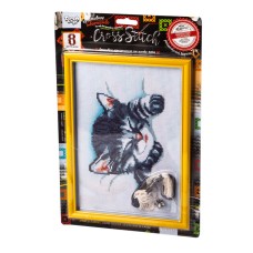 Набір для вишивання хрестиком на канві "Сірий кіт" VKB-01-04, 8 кольорів ниток