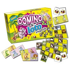 Детская развивающая настольная игра " Домино+Лото. Звери" MKC0219 на англ. языке