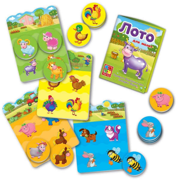 Детская настольная игра Лото "Ферма" VT2100-08, 16 фишек (VT2100-08)
