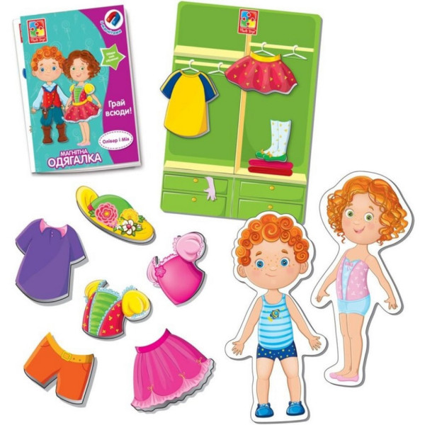 Дитяча гра "Магнітна Одягалка Олівер і Мія" VT3702-12, 2 ляльки, 31 магнітний елемент (VT3702-12)