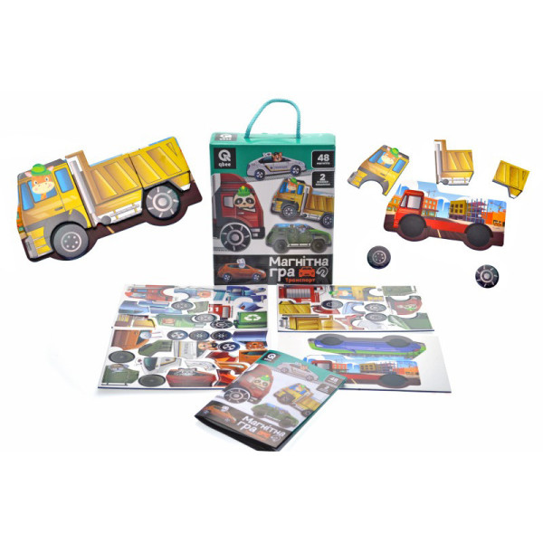 Дитяча магнітна гра "Транспорт" QB600-002, 48 магнітів, 2 основи-машинки (QB600-002)