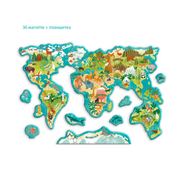 Дитяча магнітна мапа світу тварини 200267, 36 елементів (200267)