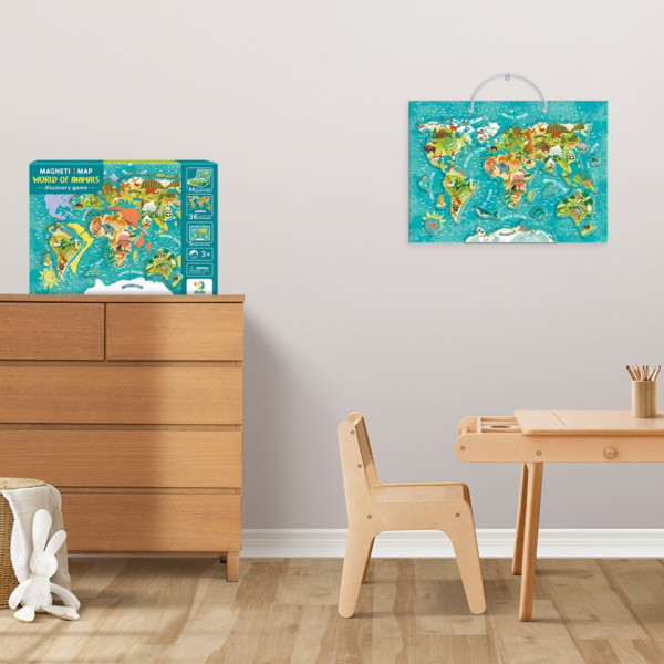 Дитяча магнітна мапа світу тварини 200267, 36 елементів (200267)