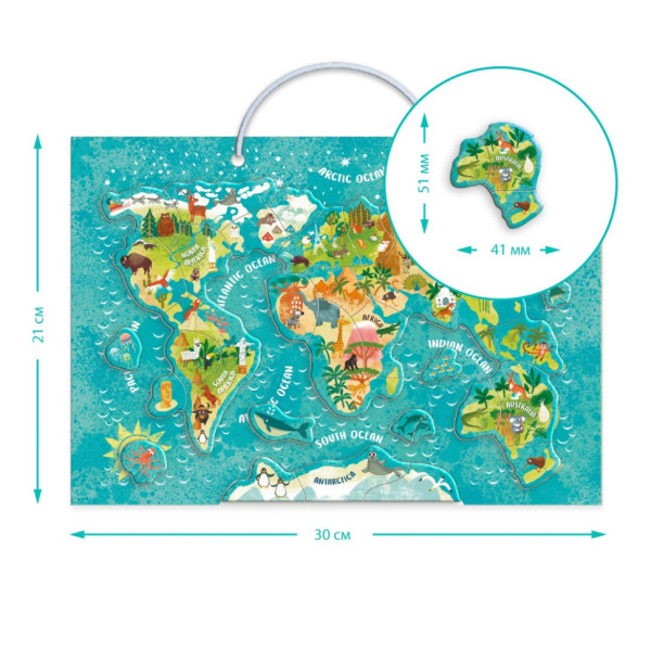 Детская магнитная карта мира животного 200267, 36 элементов (200267)

