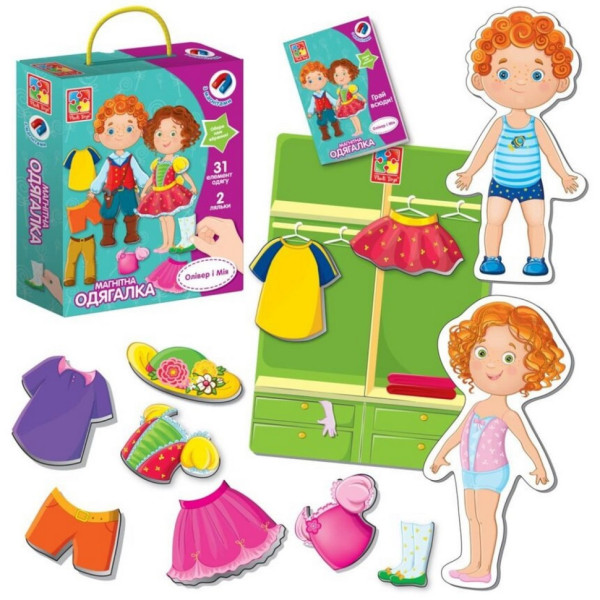 Детская игра "Магнитная Одевалка Оливер и Мия" VT3702-12, 2 куклы, 31 магнитный элемент(VT3702-12)