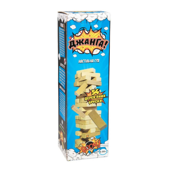 Розважальна гра "Джанга" 30770, 54 бруски, дерев'яна, українською мовою (30770)