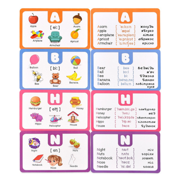 Карточная игра "Английский алфавит" 31034, 40 двусторонних карточек(31034)