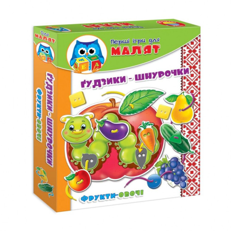 Детская игра для малышей. Шнуровка+пуговка VT1307 на укр. языке