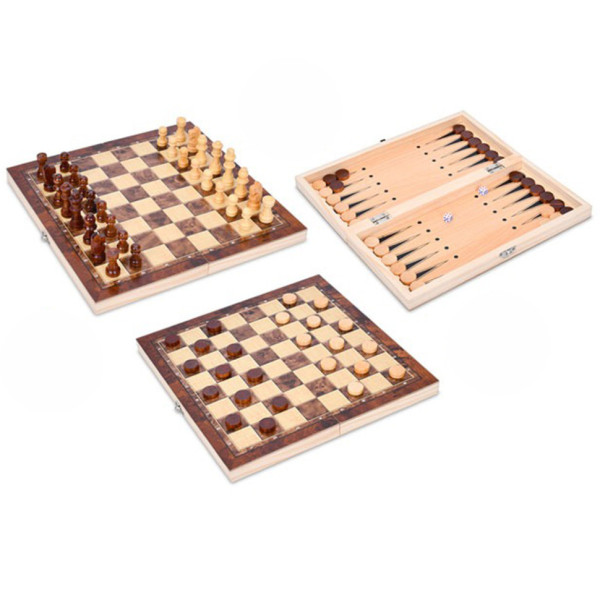 Набір настільних ігор "Шахи, шашки та нарди" 3 в 1 FG240502032L дерев'яні    (FG240502032L)