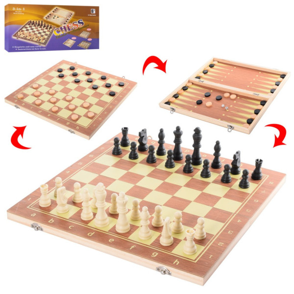 Дерев'яні шахи 3в1 "Chess" QP002 шашки та нарди, в коробці 39,5х20 см (QP002)