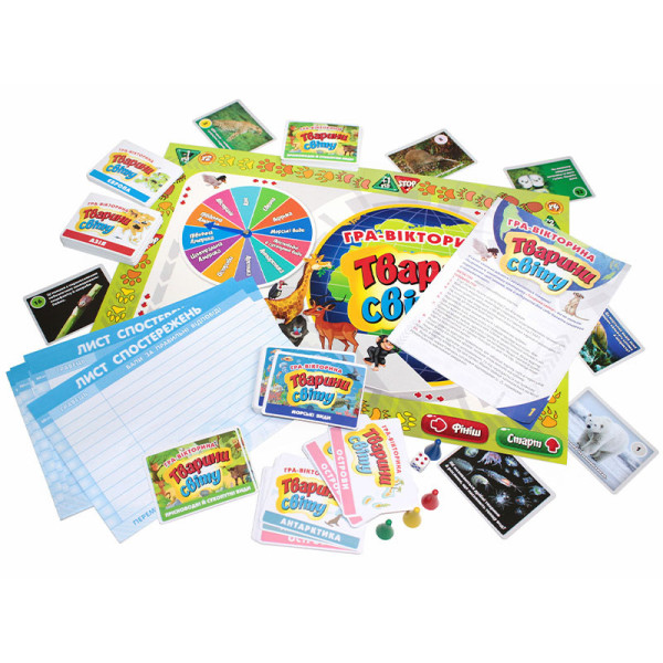 Настільна гра-вікторина "Тварини світу" 12120139 ігрове поле, рулетка. кубик (12120139)