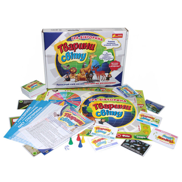 Настільна гра-вікторина "Тварини світу" 12120139 ігрове поле, рулетка. кубик (12120139)