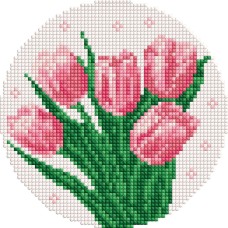 Алмазная мозаика на круглом подрамнике "Нежные тюльпаны" AM-R7935 d19 см