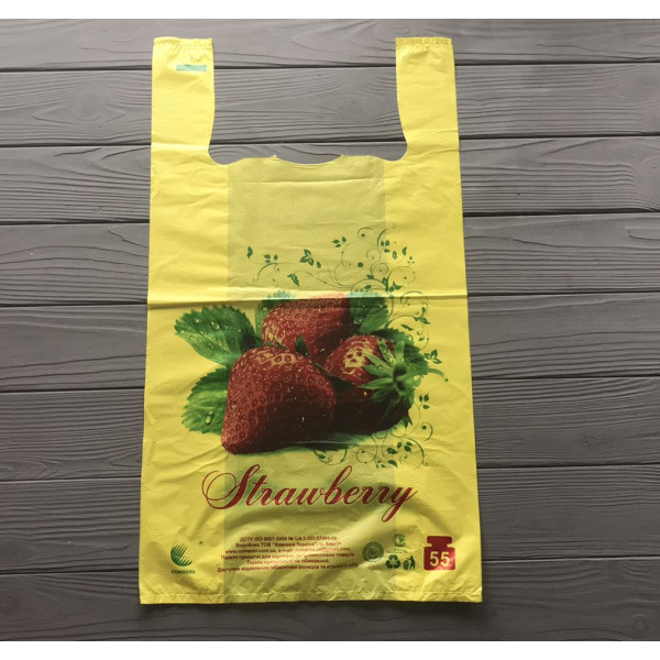 Пакет майка "Полуниця", 30х55см, щільність 40 мкм