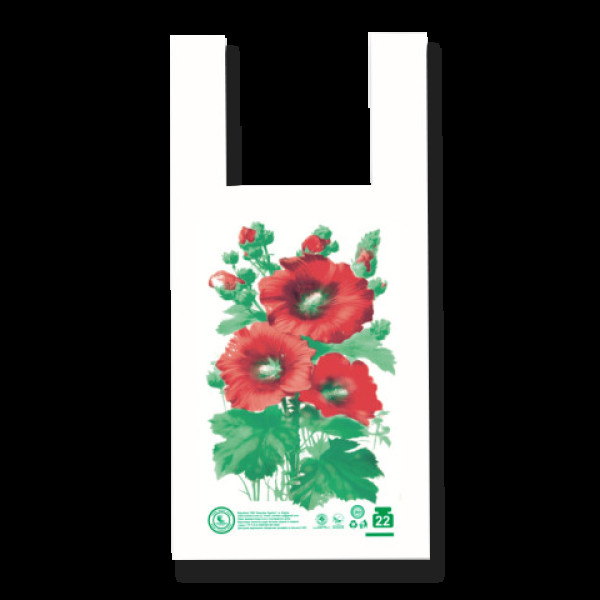 Пакет майка 22х45 в рулоні Мальви на білому фоні(С51)