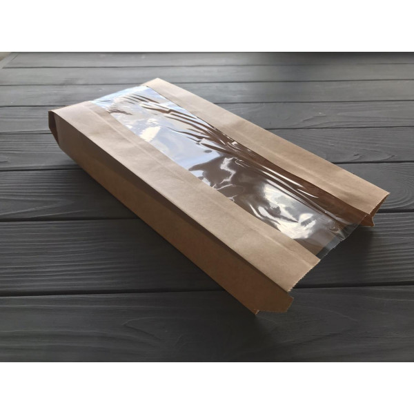 Пакет саше з прозорою вставкою бурий 340х140х60 119Ф