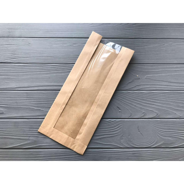 Пакет саше з прозорою вставкою бурий 340х140х60 119Ф