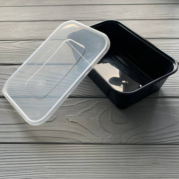 Контейнер Gloss прямокутний з кришкою 500мл чорний PP (50/250) Gloss500