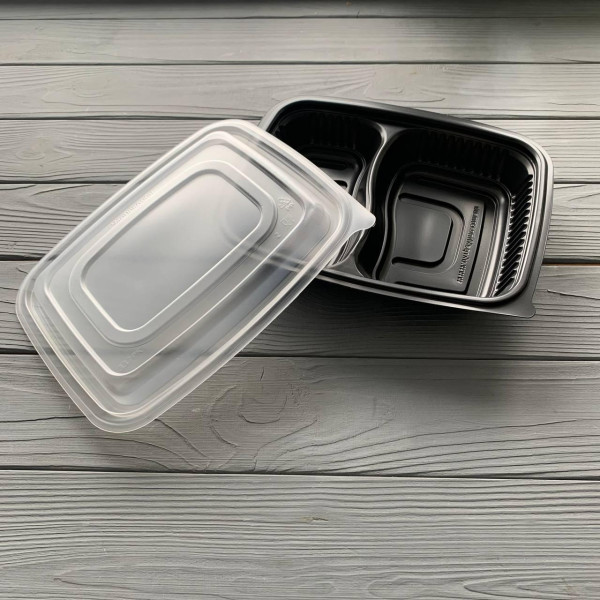 Контейнер черный для вторых блюд с крышкой на 2 деления 338BL+337PK (400шт/ящ)