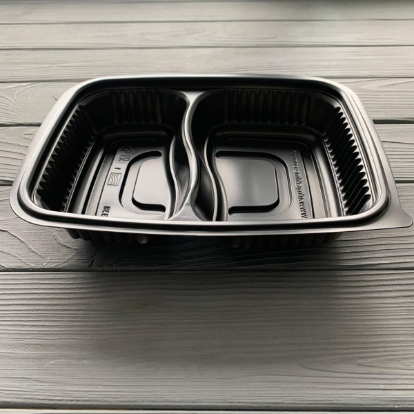 Контейнер черный для вторых блюд с крышкой на 2 деления 338BL+337PK (400шт/ящ)