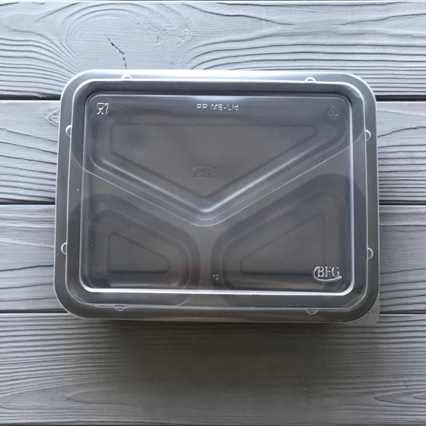 Лоток трехсекционный с крышкой (Ланч бокс) PP3 черный 227х178х40 (400шт/ящ) СВЧ