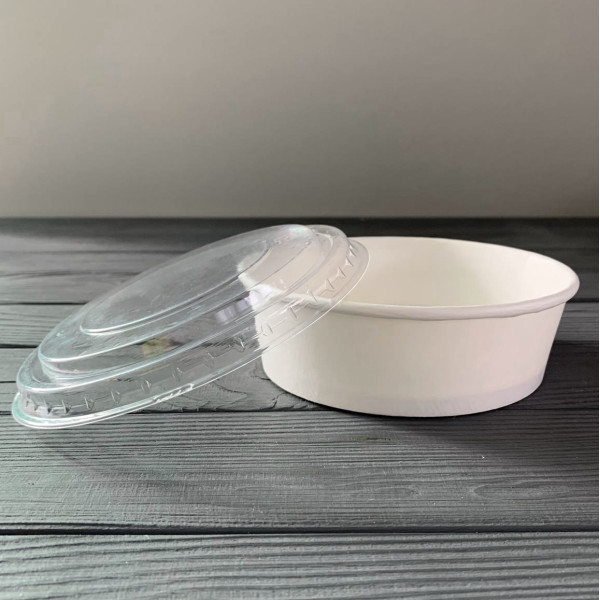 Салатник бумажный Белый 500мл с крышкой ПС-313 (50шт/уп|500шт/ящ) PLS500W